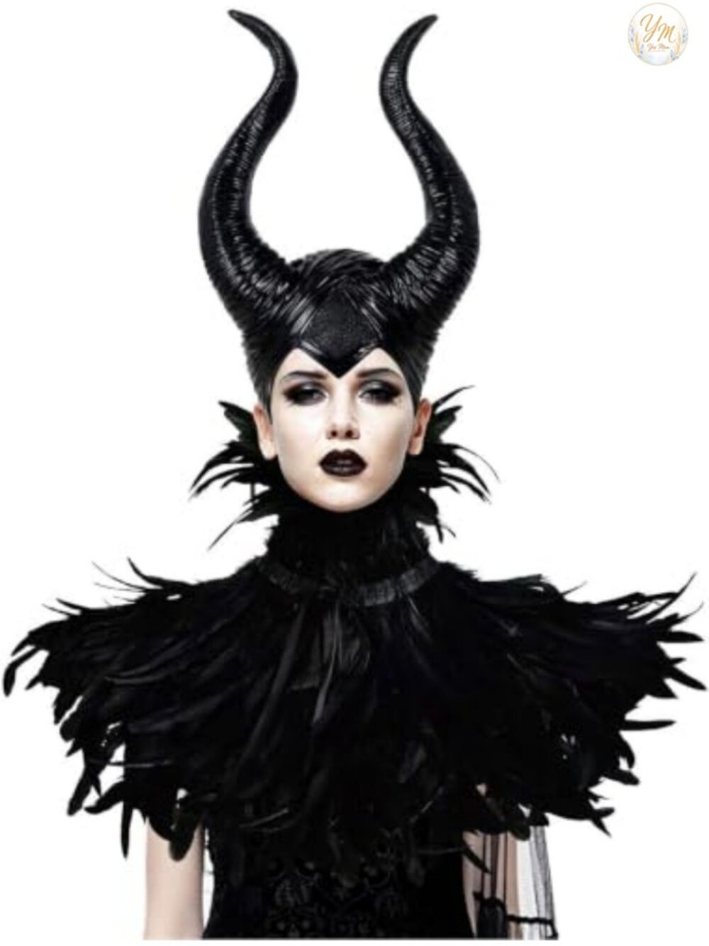Feather Horns Costume Headpiece and Cape Shawl Set Halloween Cosplay